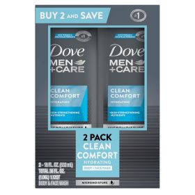 Dove Men+Care Clean Comfort Hydrating Face and Body Wash Twin Pack, 18 fl oz