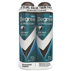 Degree Ultra Clear Long Lasting Antiperspirant Deodorant Dry Spray Twin Pack, Fresh, 3.8 oz