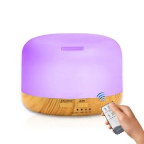 Wood Grain Remote Control Humidifier LED Aroma Lamp (Option: Colorful-UK)