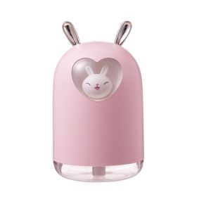 Lovely Rabbit Air Humidifier 300ML Cute Pet Ultrasonic Cool Mist Aroma Oil Diffuser Romantic Color LED Lamp USB Humidificador (Color: Pink)