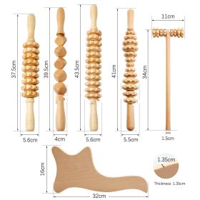 Wooden Massage Roller Suit Multifunctional Body Roller Reduce Cellulite Natural Massager (Option: 6piece Set B2)