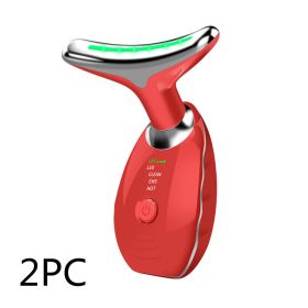 Neck Face Beauty Device Colorful LED Photon Therapy Skin Tighten Reduce Double Chin Anti Wrinkle Remove Lifting Massager (Option: Red-2PCS)