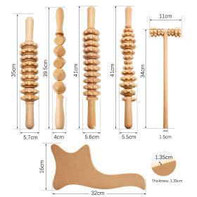 Wooden Massage Roller Suit Multifunctional Body Roller Reduce Cellulite Natural Massager (Option: 6piece Set B1)